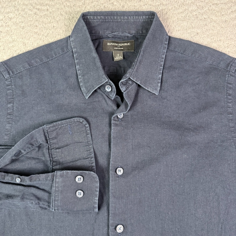 Banana Republic Shirt Mens S Blue Long Sleeve Linen Blend Button Up Summer